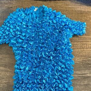 Elegant Blue Ruffled Women's Blouse